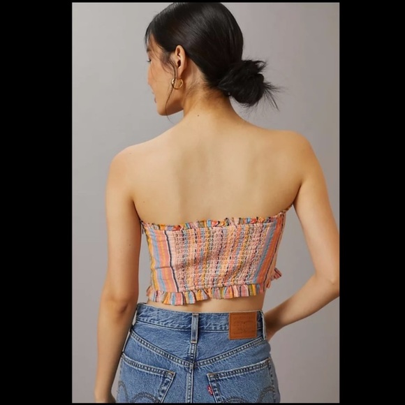 Anthropologie NWT Rainbow Smocked Strapless Top Size L. - Picture 3 of 8